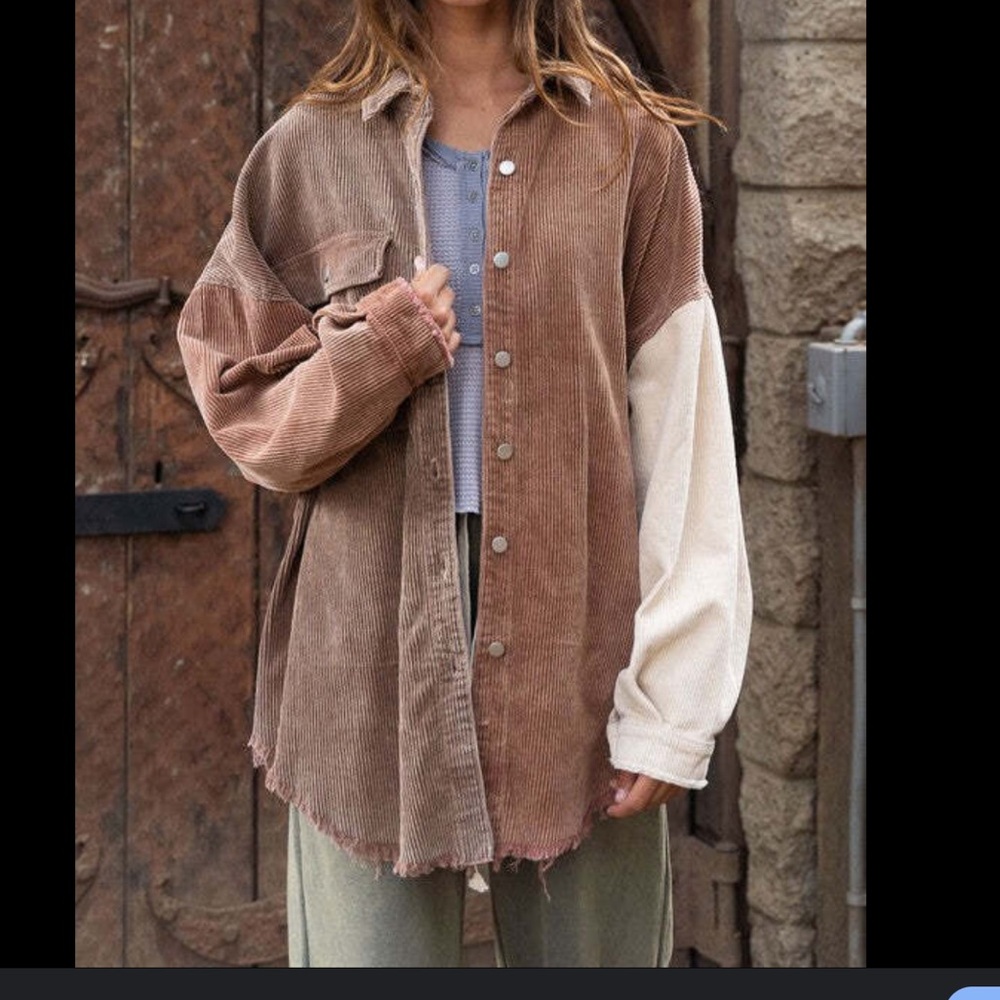 Corduroy Color Block Shacket Button Up Size Small - image 1